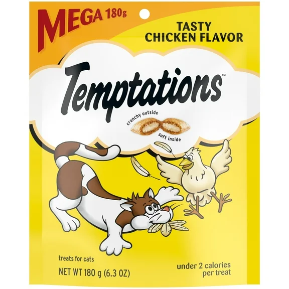 Temptations Classic Tasty Chicken Flavor Crunchy And Soft Treats For Cats, 6.3 Oz Pouch