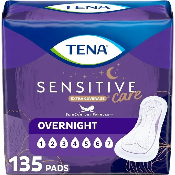 Tena Sensitive Care Overnight Incontinence Pads, 135ct