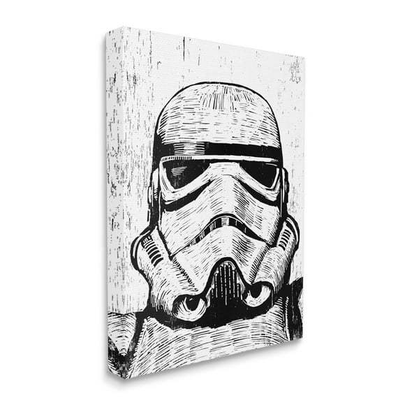 The Stupell Home Decor Collection Black and White Star Wars Stormtrooper Distressed Wood Etching Stretched Canvas Wall Art, 16 x 1.5 x 20