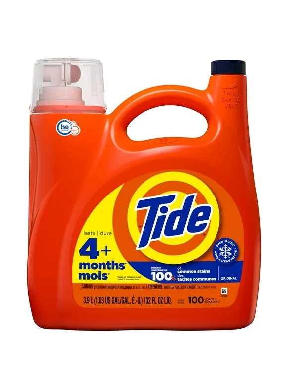Tide Liquid Laundry Detergent, Original, 100 Loads, 132 fl oz, HE Compatible