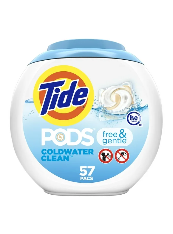 Tide PODS Free and Gentle Liquid Laundry Detergent, Hypoallergenic, Unscented, 57 Count
