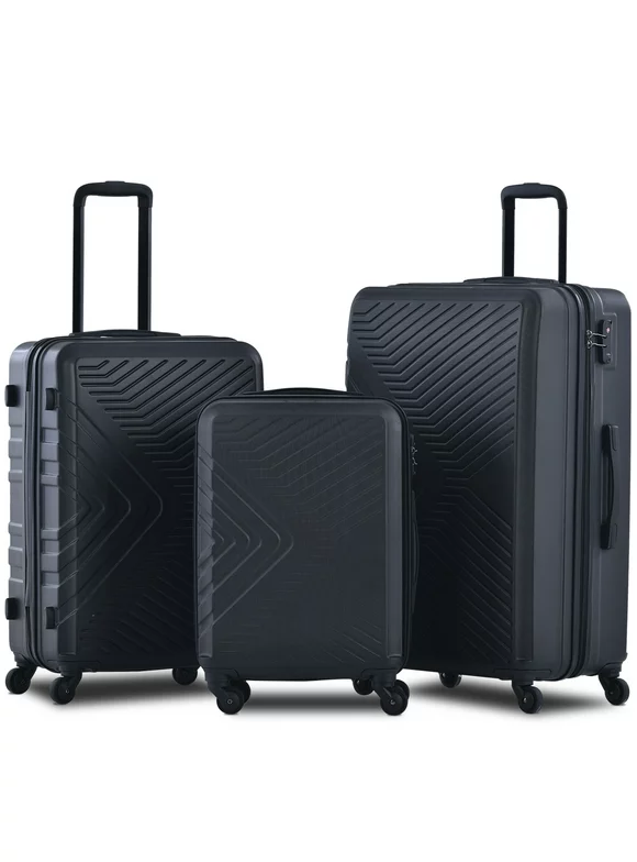 Travelhouse 3 Piece Hardshell Luggage Set Hardside Lightweight Suitcase with TSA Lock Spinner Wheels 20in24in28in.(Black)