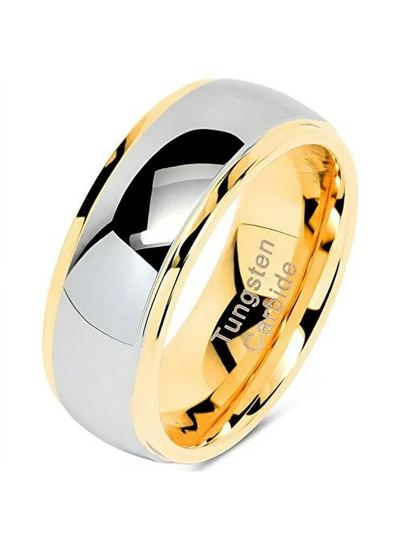 Tungsten Rings for Men Women Wedding Band Two Tone Gold Silver Engagement Sizes 6-16 (Tungsten, 9.5)