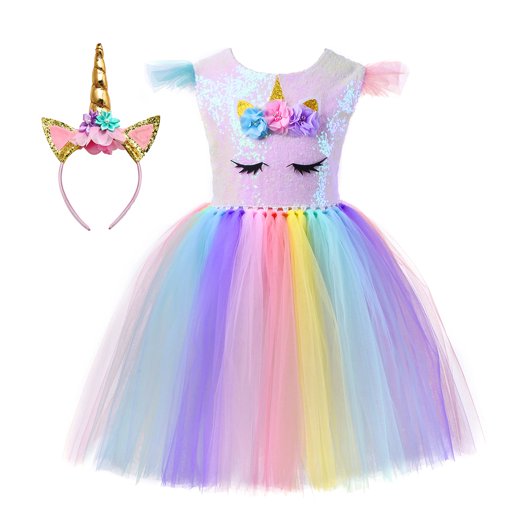 Tutu Dreams Unicorn Costume for Girls 3-10 Year Old, Halloween Sequin Tulle Birthday Party Costume Dress Up Clothes
