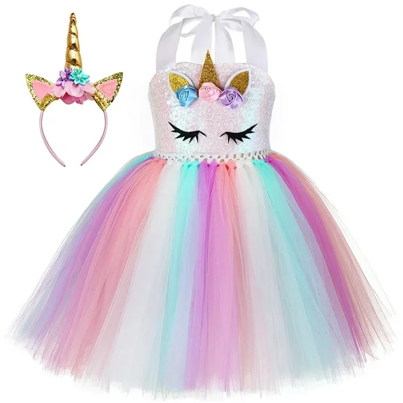 Tutu Dreams Unicorn Tutu Dress for Girls 1-10Y Sequin Birthday Party Princess Costume with Headband