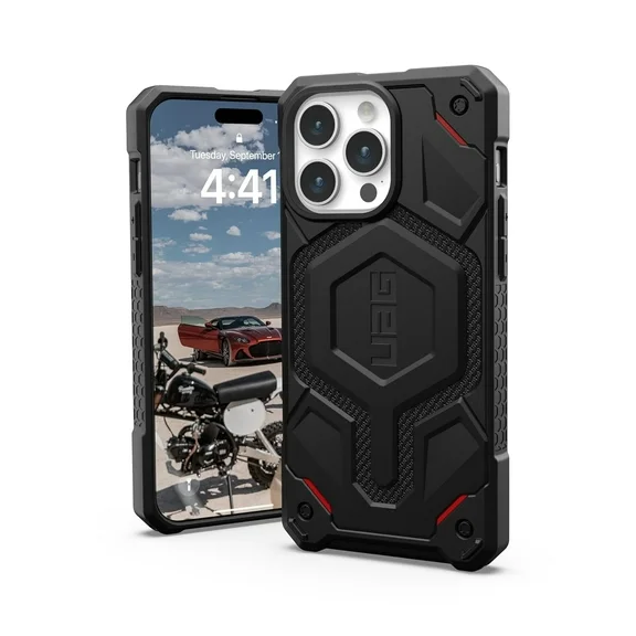 UAG Case Compatible with iPhone 15 Pro Max Case 6.7" Monarch Pro Kevlar Black Built-in Magnet Compatible with MagSafe Charging Premium Rugged Dropproof Protective Cover by URBAN ARMOR GEAR