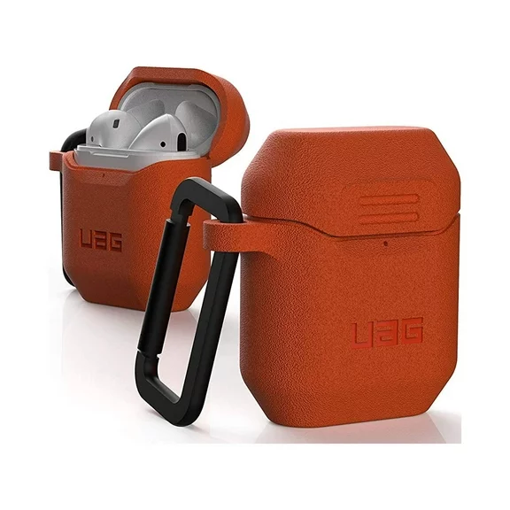 UAG Compatible with Airpods (1st & 2nd Gen) Case Full-Body Protective Soft-Touch Silicone Case with Detachable Carabiner, Standard Issue Silicone_001, Orange