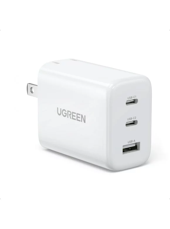 UGREEN USB C Charger 65W, 3 in 1 PD Fast Wall Charger for iPhone, iPad, MacBook, Galaxy, White