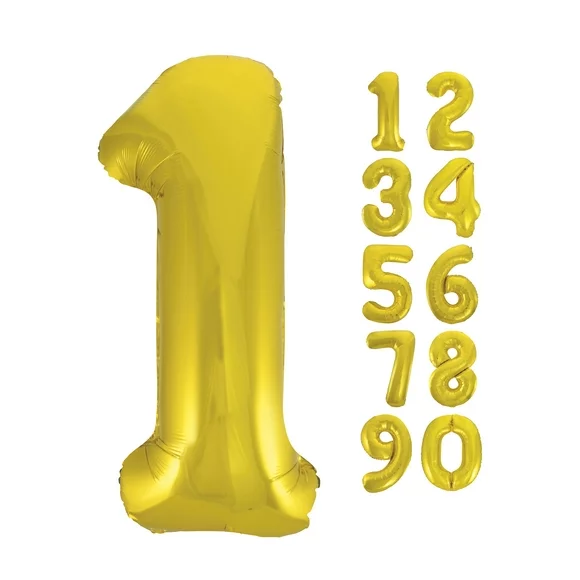 Unique Industries Foil Big Number 1 Shaped 34" Gold Solid Print 1st Birthday Balloon