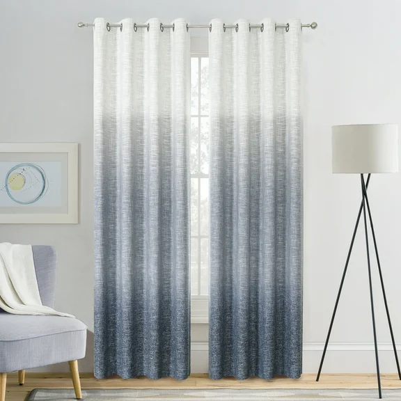 Uptown Home Indigo Blue Ombre Full Blackout Curtains Linen Texture with Grommet for Living Room, 50"x95"x2
