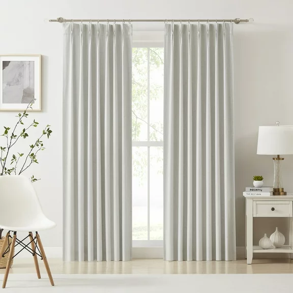 Uptown Home Natural Pinch Pleated Blackout Curtain Panels Linen Texture Thermal Insulated Window Treatment Sets with Back Tab for Living Room Bedroom Energy Efficient Drape with Hooks,40"Wx84"Lx2