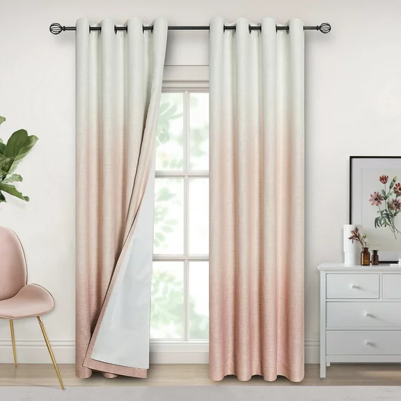 Uptown Home Pink White Ombre Room Darkening Window Treatment Curtain Panels for Living Room Noise Reduction Thermal Insulated Drapes, 50"x 95"x2