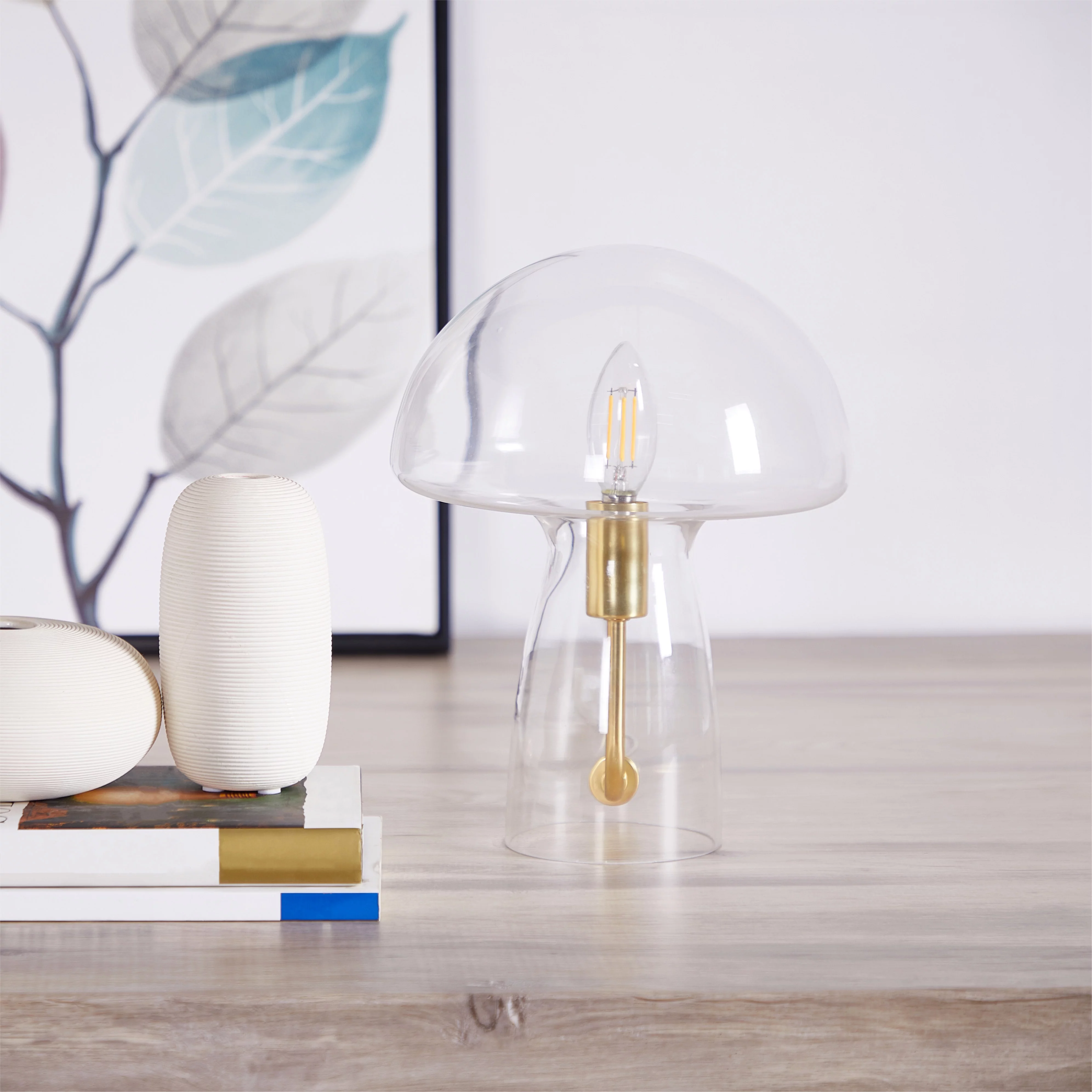 Urban Shop Novelty Glass Mushroom Lamp, Clear, 12" H, Plug-in