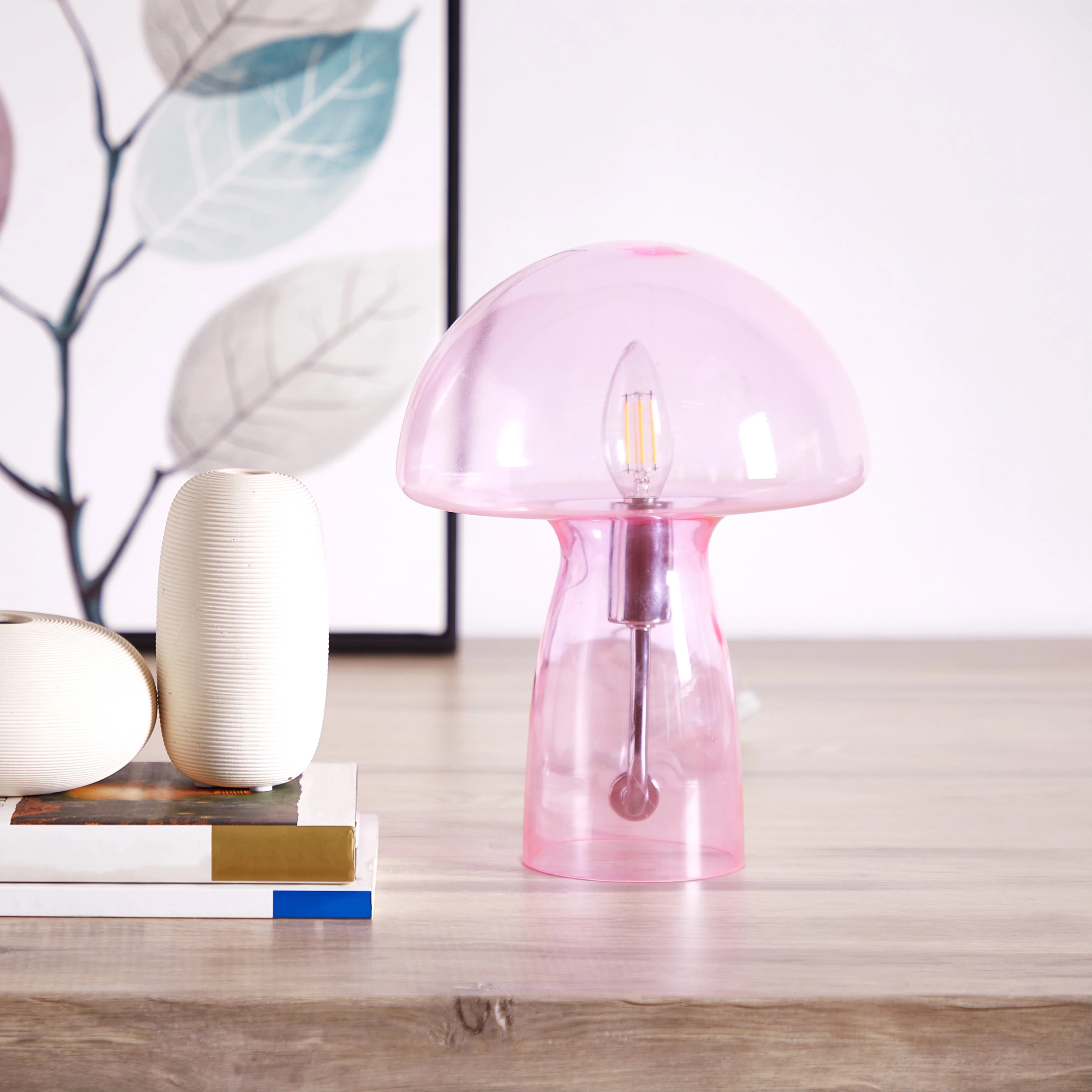 Urban Shop Novelty Glass Mushroom Lamp, Hot Pink, 12" H, Plug-in