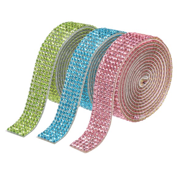 Uxcell 3Roll 1 Yard 8mm Self Adhesive Crystal Rhinestone Ribbon for Crafts Project, Lake Blue,Light Green,Light Pink
