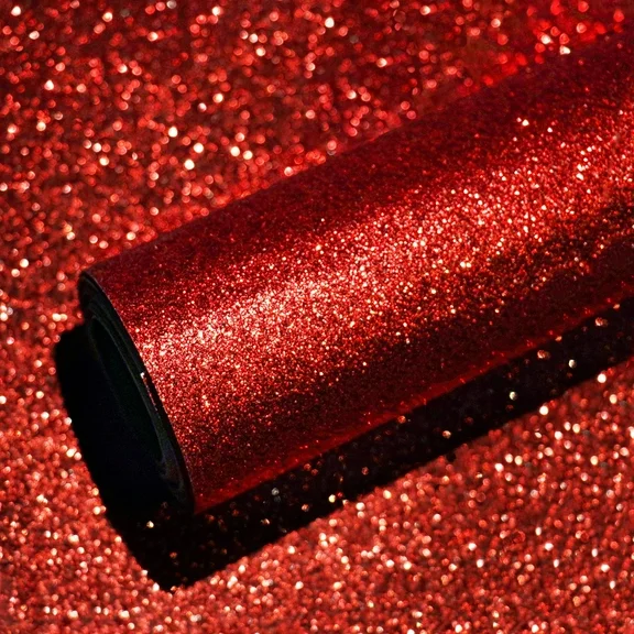 VEELIKE 15.7''x118'' Red Glitter Wallpaper Stick and Peel Self Adhesive Glitter Contact Paper for Cabinets Walls Sparkle Removable Glitter Fabric Wallpaper for Bedroom Girl's Room Gift Party Decor