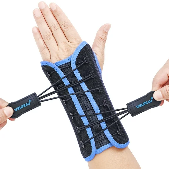 VELPEAU Quick Wrap Wrist Brace for Carpal Tunnel Relief, Night Sleep Support Immobilizer with Cushioned & Metal Splint for Arthritis, Sprain(Left Hand-Medium)