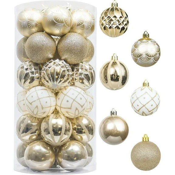 Valery Madelyn 30ct 2.36 inches Christmas Ornaments, Shatterproof Christmas Ball Ornaments Set, White Gold Hanging Tree Ornaments Bulk for Xmas Decor