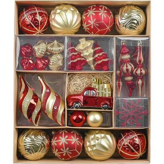 Valery Madelyn Christmas Ornaments for Tree Decor, 60ct Luxury Red Gold Shatterproof Christmas Ball Ornaments Value Pack for Xmas Decoration