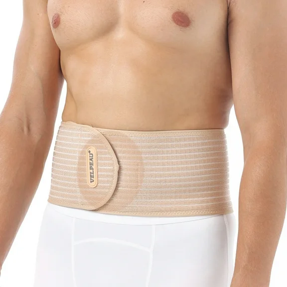 Velpeau Umbilical Hernia Belt /5.5" with Ventilation Holes Compression Pad for Men & Women -Abdominal Binder Post Surgery Recovery Support (Large)