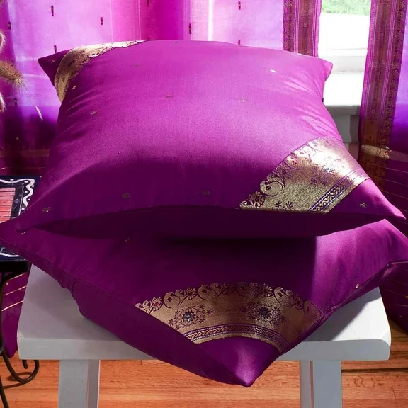 Violet red- 2  handcrafted Sari European Pillow Cover, Euro Sham 26" X 26"