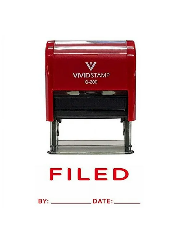 Vivid Stamp Filed By Date Self Inking Rubber Stamp (Red Ink) Medium