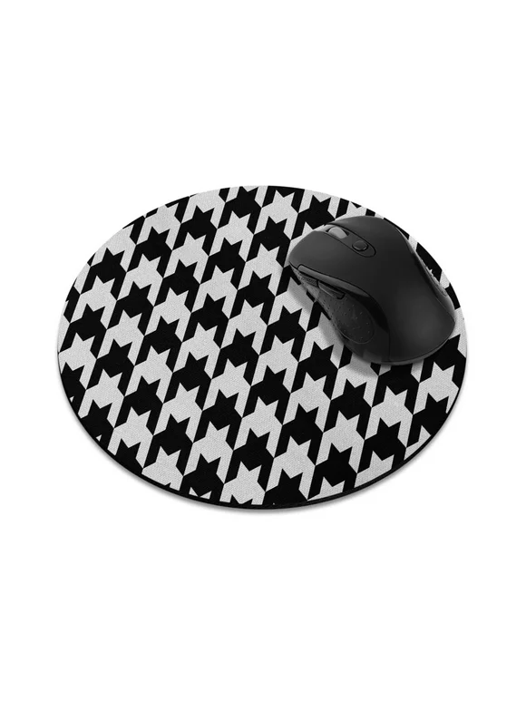 WIRESTER 7.88 inches Round Standard Mouse Pad, Non-Slip Mouse Pad for Home, Office, and Gaming Desk - Black Houndstooth