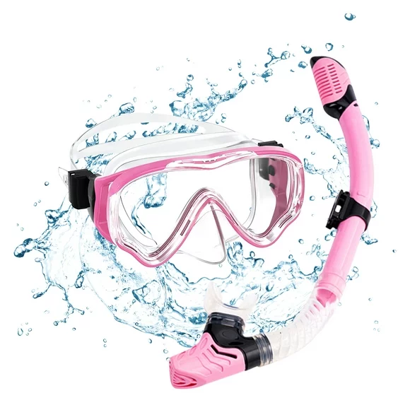 WZCPCV  Snorkel  Mask Set, Food-Grade Silicone Snorkel Set Anti-Fog Tempered Glass Scuba Mask, Snorkeling Gear for Adults,Swimming,Summer Savings,Pink