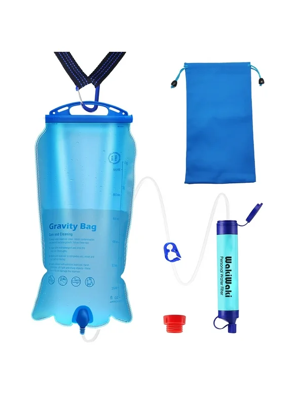 WakiWaki Survival Gear, Emergency Water Purifier, Gravity Water Filter for Camping, Hiking, Backpacking, Natural Disaster