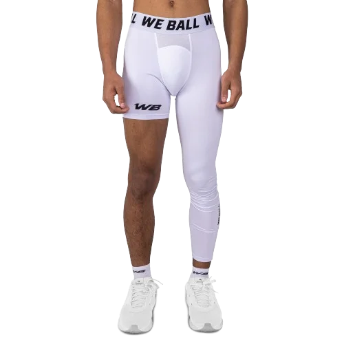 We Ball Sports Athletic Men's Single Leg Sports Tights | One Leg Compression Base Layer Leggings for Men (White, FULL 2XL)
