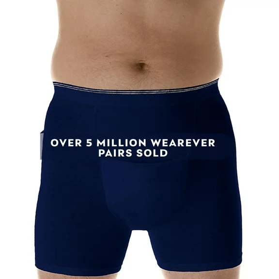 Wearever Men's Incontinence Underwear Washable Boxer Briefs, Maximum Absorbency Single Pair, Navy Large