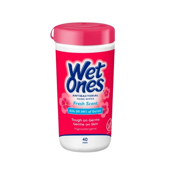 Wet Ones Antibacterial Fresh Scent Hand Wipes 40 Ct Canister, Hypoallergenic, Kills Germs, Leaves Hands Feeling Clean
