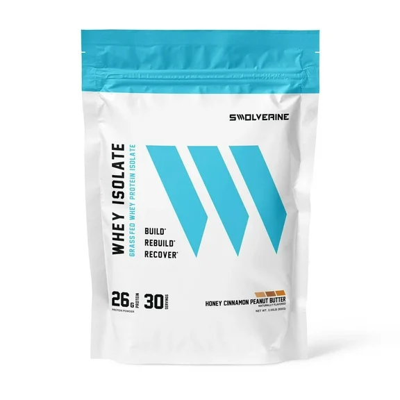 Whey Protein Isolate - Grass-Fed, With Added Digestive Enzymes - Honey Cinnamon Peanut Butter - 30 Servings