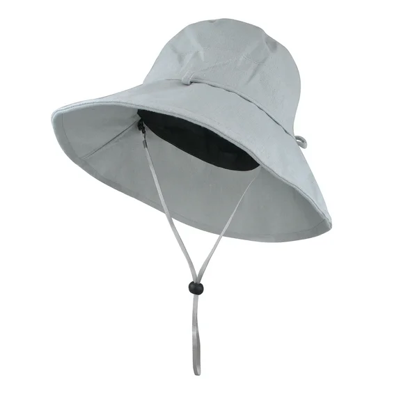 Wide Brim Bucket Hat with Strings, Floppy Sun hat for Women Fishing Hiking Gardening Grey