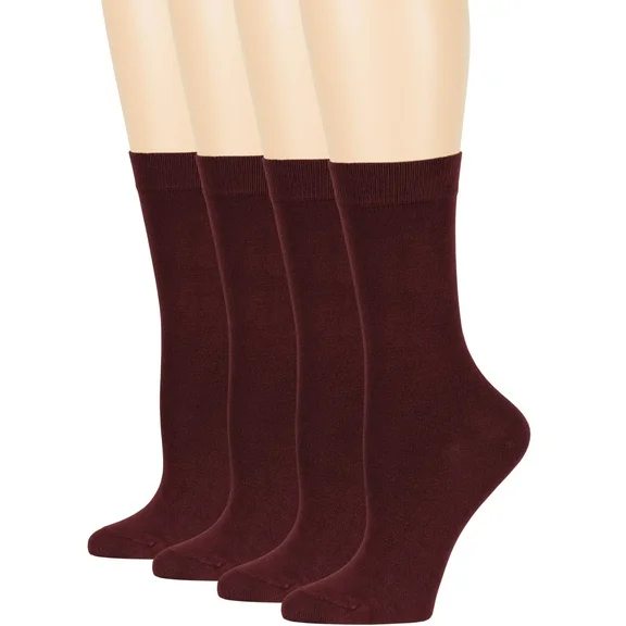 Women's Bamboo Casual Daily Ekstra Soft Socks, Burgundy, Large 10-12, 4 Pack