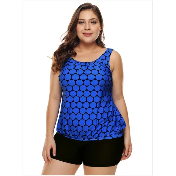 Women's Plus Size Swimwear Tankini Swimdress Two Piece Bathing Suit Tummy Control Swimsuit，Blue