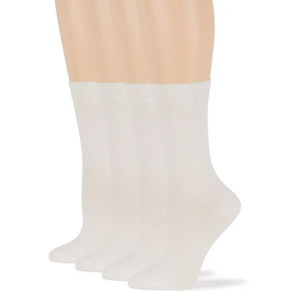 Womens Cotton Dress Trouser Thin Seamless Crew Socks, White, Large 10-12, 4 Pairs