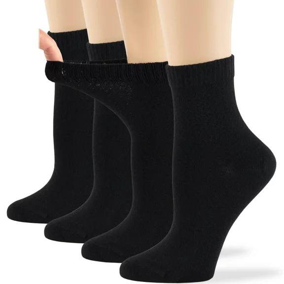 Womens Viscose From Bamboo Diabetic Ankle Socks Non-Binding Seamless Soft Loose Fit 4 Pack Large 10-12 Black