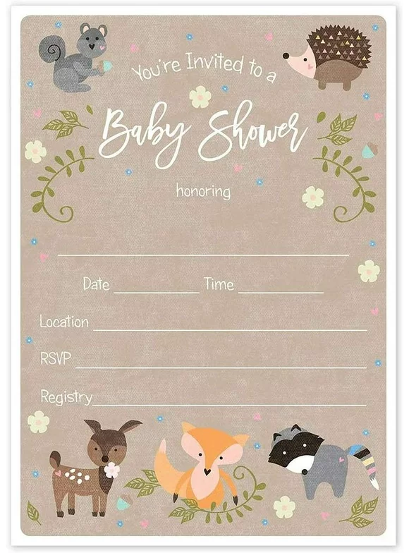 Woodland Animals Baby Shower Invitation / 25 Adordable Animals Themed Fill in the Blank Baby Shower Invites