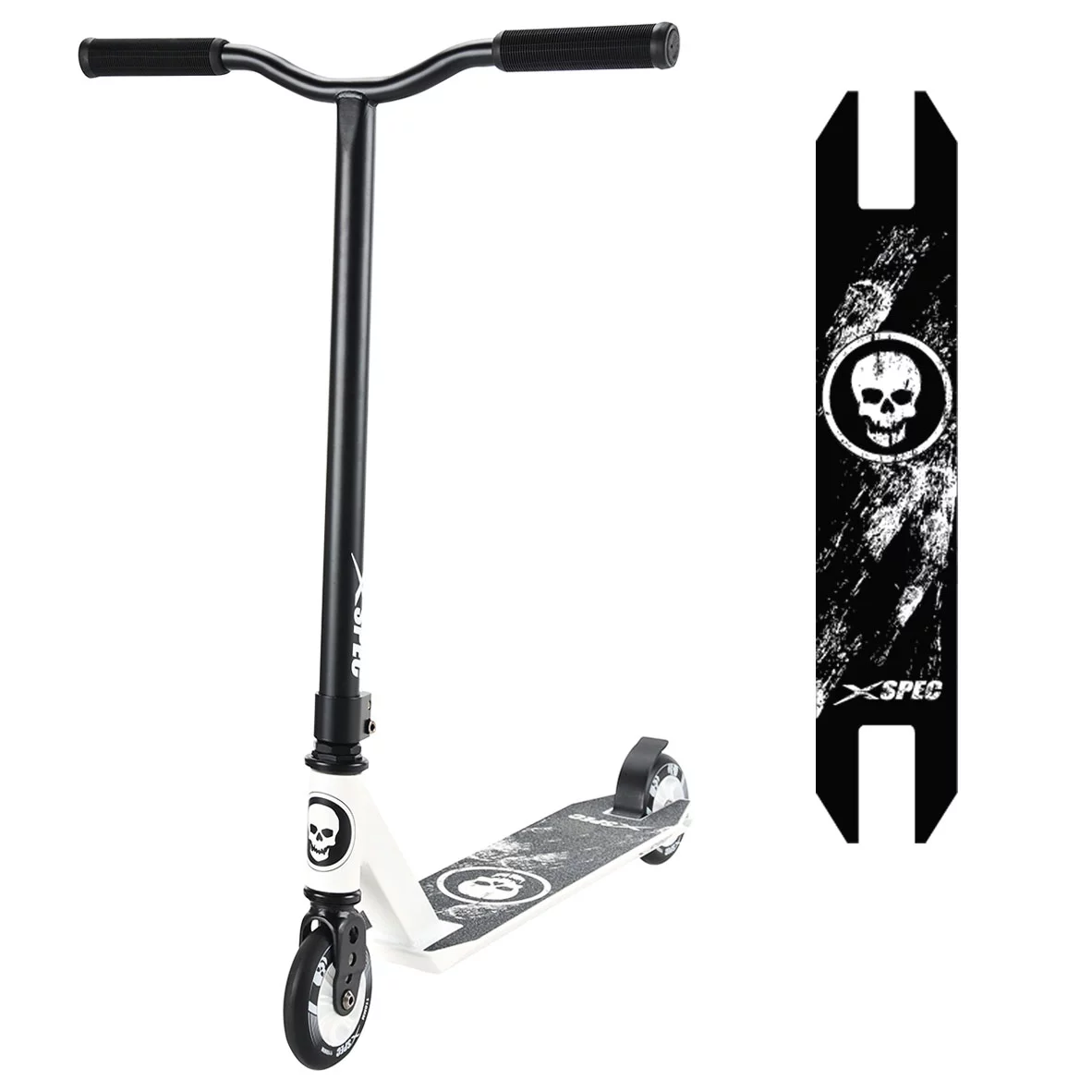 Xspec Pro Stunt Kick Scooter with Strong 6061 Aluminum Deck, Skull White