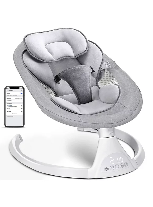 Yadala Baby Swing, Baby Swings for Infants Electirc Baby Rocker Bouncer with Remote Control and Music, Gray