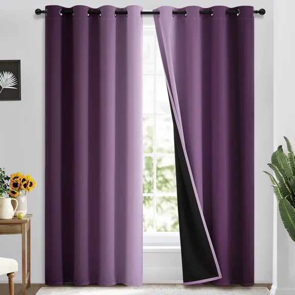 Yakamok 100% Blackout Curtains for Bedroom，Ombre Room Darkening Purple Curtains for Living Room Grommet Window Curtains 95 inches Long,2 Panels,52x95 inch