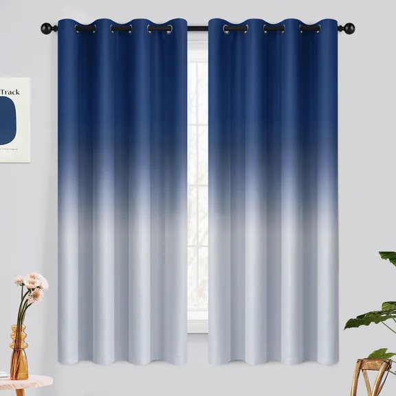 Yakamok Blue Curtains with Grommet Room Darkening Ombre Window Drapes for Living Room/Bedroom,2 Panels, 52x63 inch