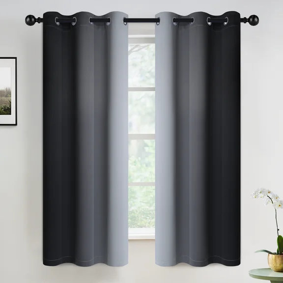 Yakamok Grommet Light Blocking Black Ombre Curtains,Room Darkening Window Drapes for Bedroom/Living Room Blackout, 42x63 inches, 2 Panels