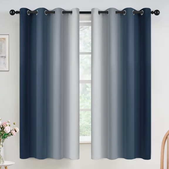 Yakamok Navy Blue Curtain for Bedroom/Living Room Blackout,Ombre Curtains Grommet Light Blocking Room Darkening Window Drapes 2 Panels,52x63 inches