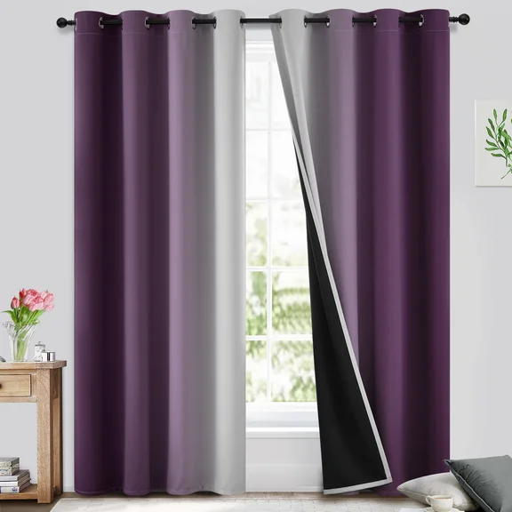 Yakamok Ombre 100% Blackout Curtains for Bedroom, Room Darkening Gradient Purple Curtains for Living Room Grommet Window Curtains 84 inches Long,2 Panels,52x84 inch