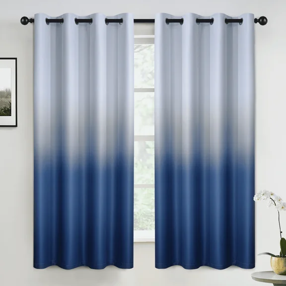 Yakamok Room Darkening Blue Ombre Blackout Curtains with Grommet Thickening Polyester Window Drapes for Living Room/Bedroom,2 Panels, 52x63 inch