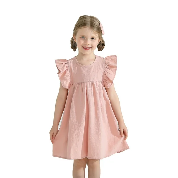 Younger Tree Baby Girls Casual Dress Kid Cotton Linen Ruffle Sleeveless Solid Party Dresses Clothes for 6-7T
