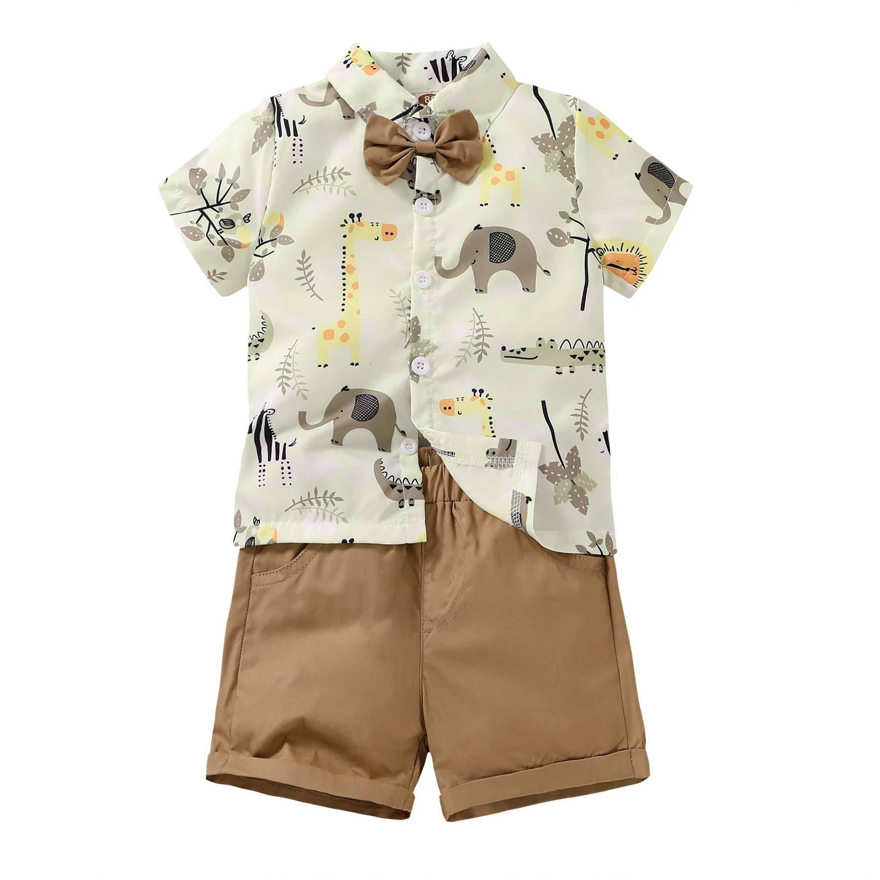Younger Tree Toddler Baby Boy Casual Outfits Set Summer Short Sleeve Button Down Shirt Shorts Clothes 2Pcs for 18-24 Months