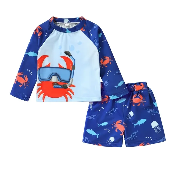 Younger Tree Toddler Baby Boys Swimsuits Trunk Rashguard Long Sleeve Top Shorts Two Pieces Bathing Suit Swimwear Outfit for 3-6 Months